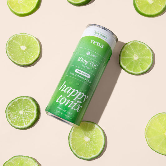 vena Lime 10mg THC 5mg CBD FAST-ACTING FULL SPECTRUM SELTZER happy tonix NON-ALCOHOLIC Extra Strength lime slices