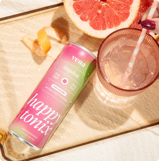 vena can Grapefruit 2mg CBD 10mg THC FAST-ACTING INFUSED CRAFT SELTZER happy tonix NON-ALCOHOLIC