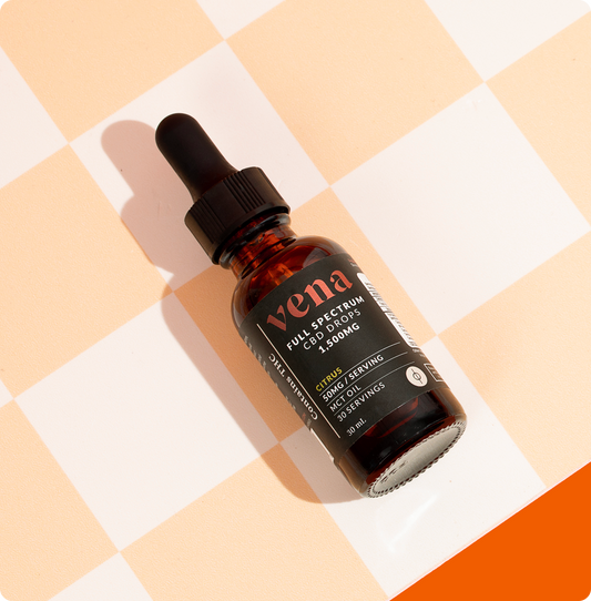 vena FULL SPECTRUM CBD DROPS 1,500MG CITRUS 50MG / SERVING MCT OIL 30 SERVINGS 30 mL Contains THC