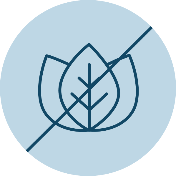 Hemp-free logo with a hemp leaf crossed out icon