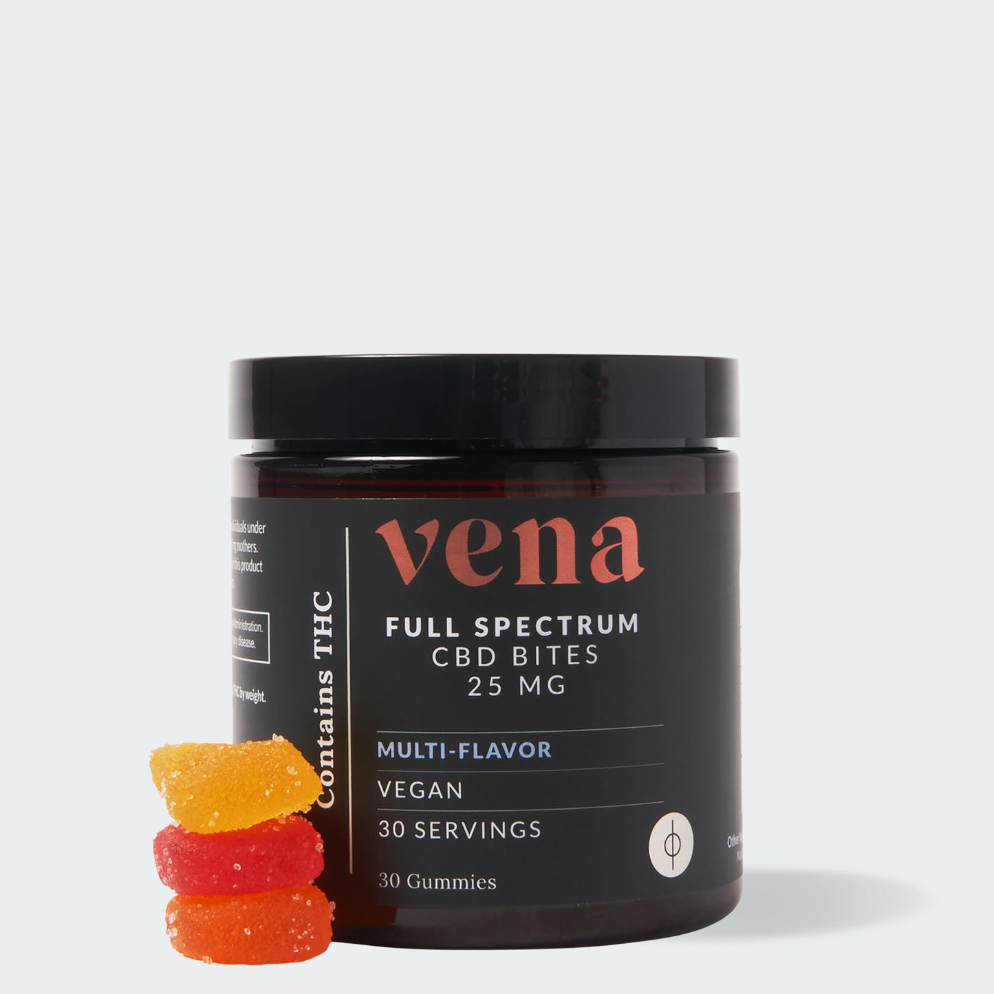 vena FULL SPECTRUM CBD BITES 25 MG — MULTI-FLAVOR, VEGAN, 30 SERVINGS, 30 Gummies. Contains THC.