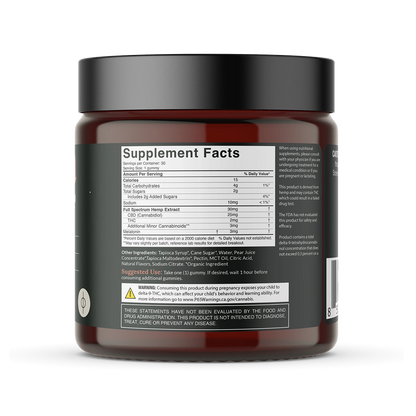 Back of amber jar showing 'Supplement Facts' nutrition panel and label text including 'Suggested Use', 'WARNING', and FDA disclaimer.