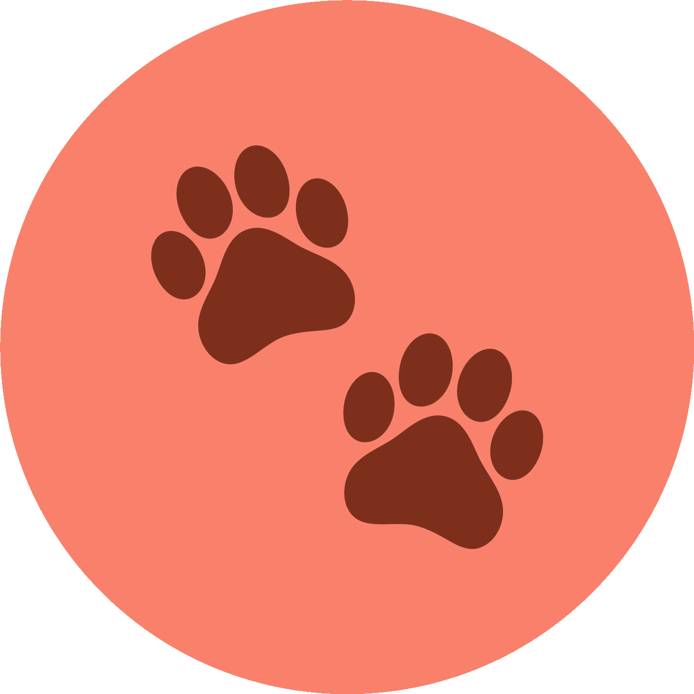 Pet-friendly logo with a paw print icon